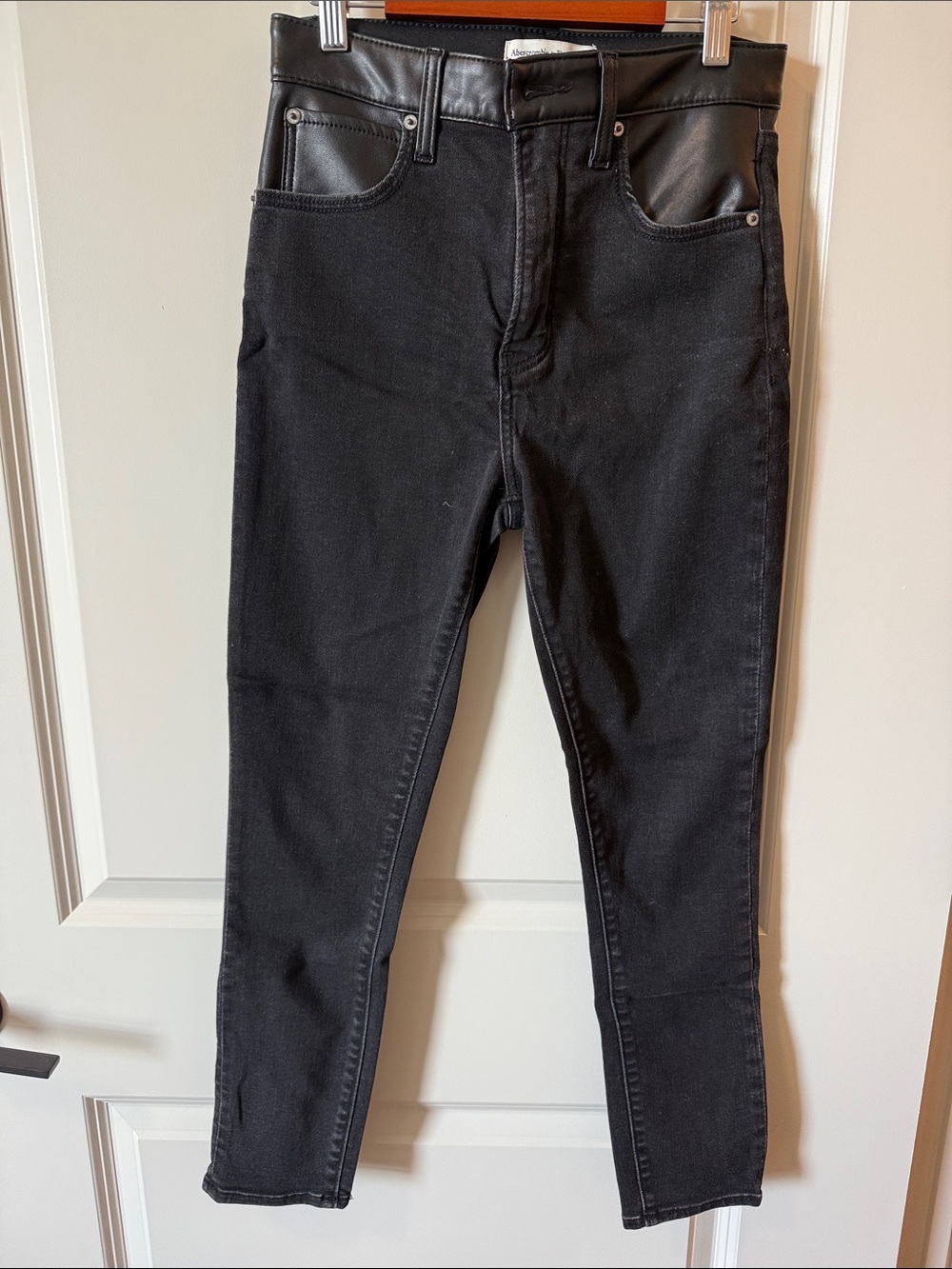 Abercrombie & Fitch Black Skinny Jeans with Faux Leather Trim
